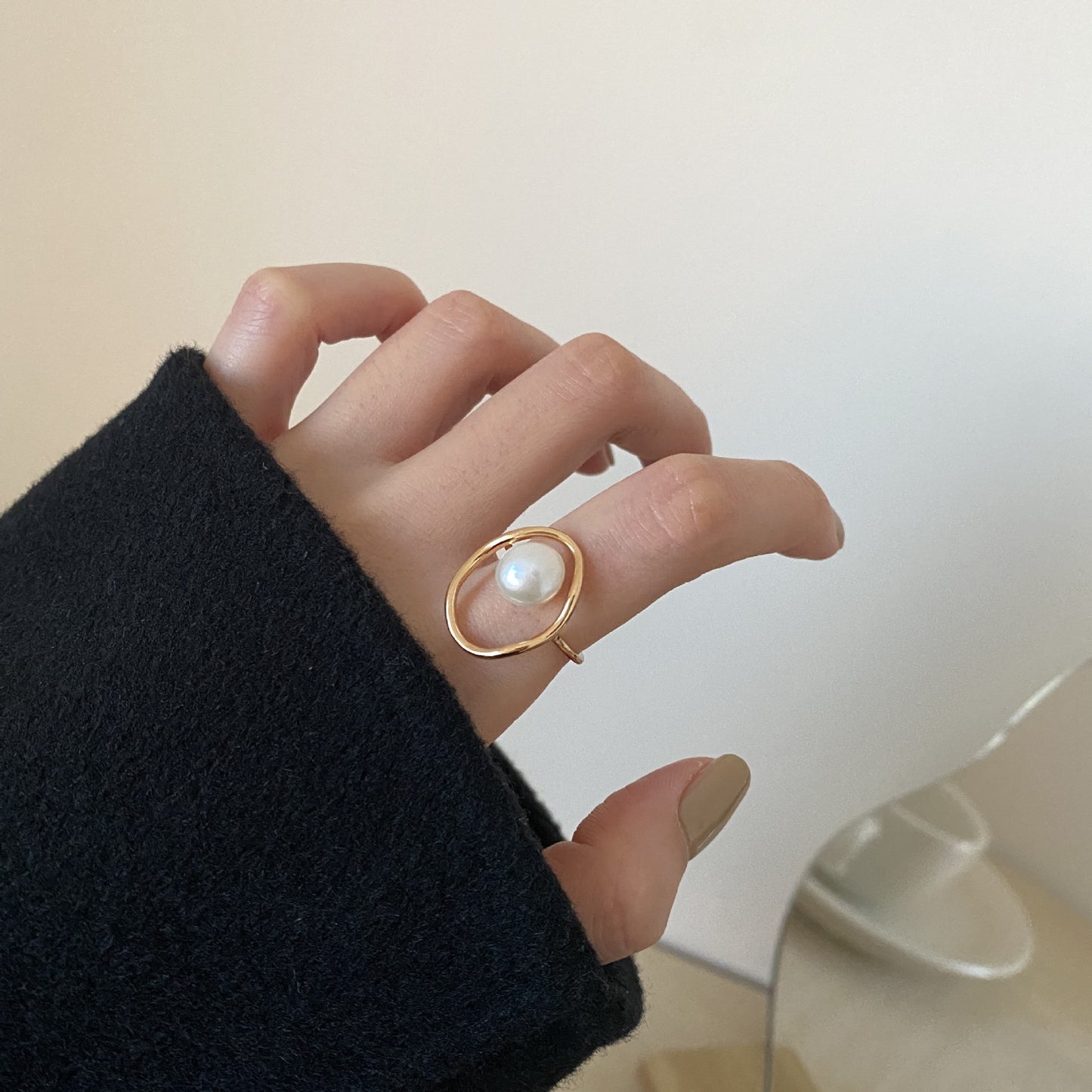 Geometric Pearl Ring